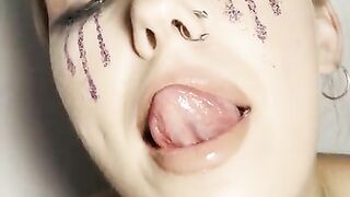 Sloppy ahegao by girl with braces. Spit fetish