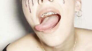 Sloppy ahegao by girl with braces. Spit fetish