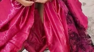 Pleasure with beautiful satin party dress (with cum)