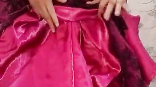 Pleasure with beautiful satin party dress (with cum)