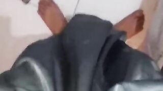 Masturbation with shiny and slippery school skirt