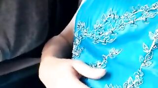 Masturbation and cum in satin party dress