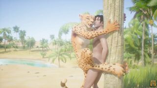 Leopard Furry Girl Fucks skinny Guy