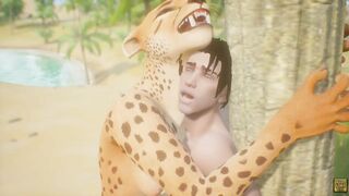 Leopard Furry Girl Fucks skinny Guy