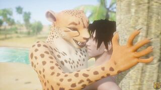 Leopard Furry Girl Fucks skinny Guy