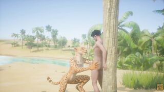 Leopard Furry Girl Fucks skinny Guy