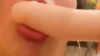 CHEATING HORNEY Latina sucks and deep throat’s dildo