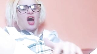 sex machine big dildo in the pussy of a sexy schoolgirl real very wet orgasm