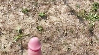 Jerking my big cock in the countryside with cumshot