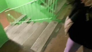 we had to have fun in the stairwell since our parents were at home.public blowjob from stepsister