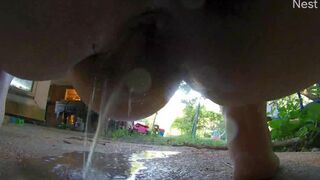 fat girl pees and farts outside on securoty cam up close hairy dripping pussy 2