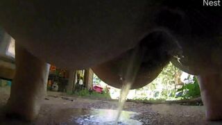 Fat girl peeing on security camera outside wet hairy pussy pissing on feet