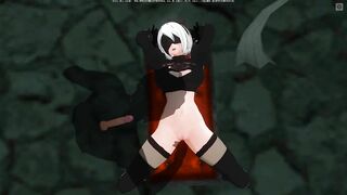 3D HENTAI Tied up 2B gets her fingers stuffed in her pussy