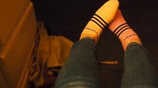 Teen Takes Off Socks And Stretches Her Toes