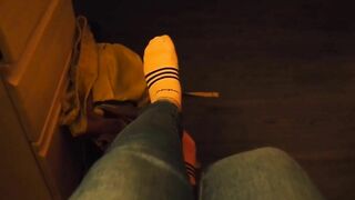 Teen Takes Off Socks And Stretches Her Toes