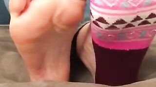 Colorful Ped Socks and Hot Pink Toes Frieda Ann Foot Fetish