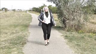 Big ass in black leggings walks in public