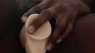 Big Booty Ebony masturbating white Cock