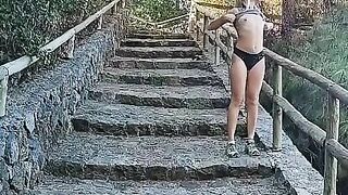 Masturbation of beauty girl in the forest