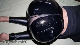 ShinyWetLookX - Cum on My Ass in Tight Leather Leggings Wetlook Shiny Faux Leather Pants