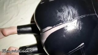 ShinyWetLookX - Cum on My Ass in Tight Leather Leggings Wetlook Shiny Faux Leather Pants