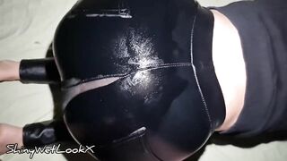 ShinyWetLookX - Cum on My Ass in Tight Leather Leggings Wetlook Shiny Faux Leather Pants