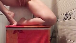 Fast clit rubbing masturbation to body shaking orgasm on the washer and dryer machine - laundry room