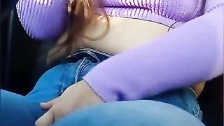 Anonymous babe masturbation orgasm public place car street