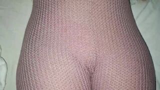 Touching her big pussy bulge in Pink Leggings