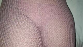 Touching her big pussy bulge in Pink Leggings