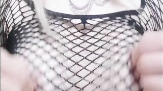 Collared babe's perfect boobs bouncing in fishnets - Full video on OnlyFans