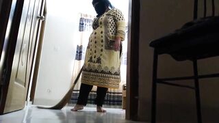 Cute maid gets fucked like this every day while sweeping the house