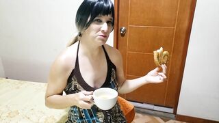 Sexy Girl Drinks Pee In A Cup While Eating A Cookie