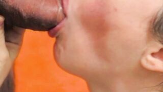 Wife gives me captivating blowjob. Surprise cumshot over her face