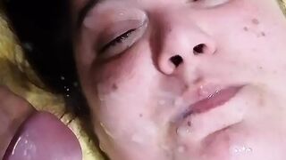 Bbw hairy wife facialized while she's masturbating herself