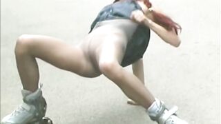 Retro Pantyhose VIdeo Of Teen Ira Skating Outside Stripping Off Clothes