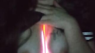 Fucking my mouth and pussy with glow sticks