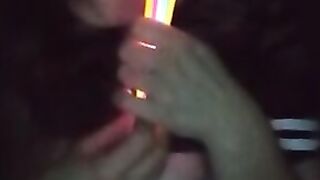 Fucking my mouth and pussy with glow sticks