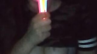 Fucking my mouth and pussy with glow sticks