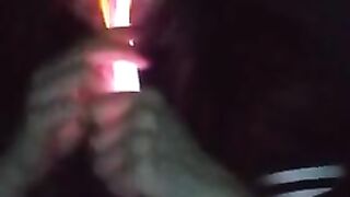 Fucking my mouth and pussy with glow sticks