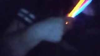 Fucking my mouth and pussy with glow sticks