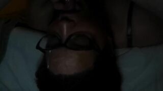 Face fucking turns into cumming on glasses and face