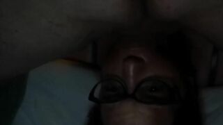 Milf faced fucked turns into cumming on glasses