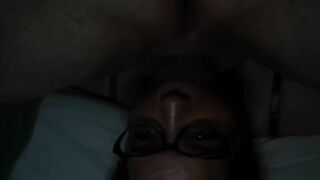 Milf faced fucked turns into cumming on glasses