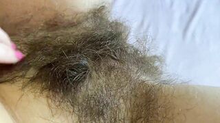 Closeup big clit hairy pussy