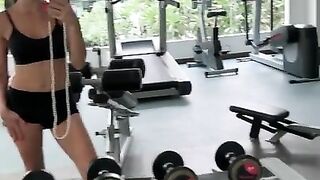 Boobs flashing in a public gym, ass, shaved pubic, naughty workout. Fuck me in the gym please!