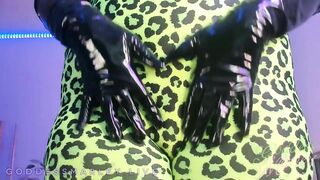 Ebony Goddess Teases Her Curves In Black PVC Gloves and Spandex