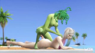 HARLEY QUINN & MEDUSA having sex at the beach house