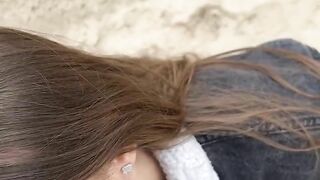 My 18 year old wife gives me a blowjob near the ocean