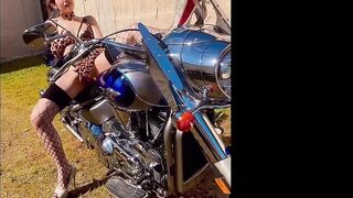 Cute petite Asian girl public masturbation at bike meet